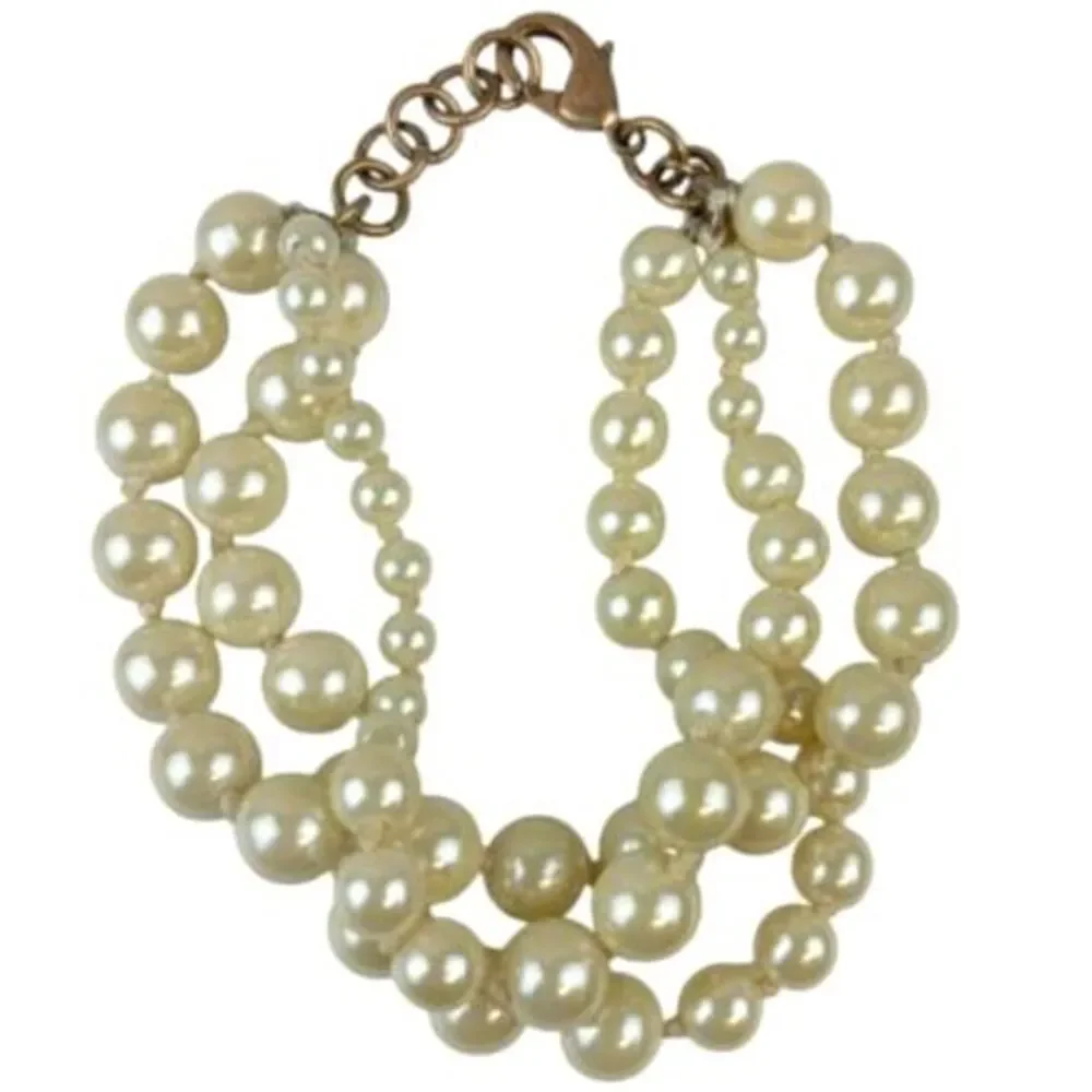 J.Crew Chunky Multi Strand Graduated Faux Pearl Statement Bracelet Classic Prep